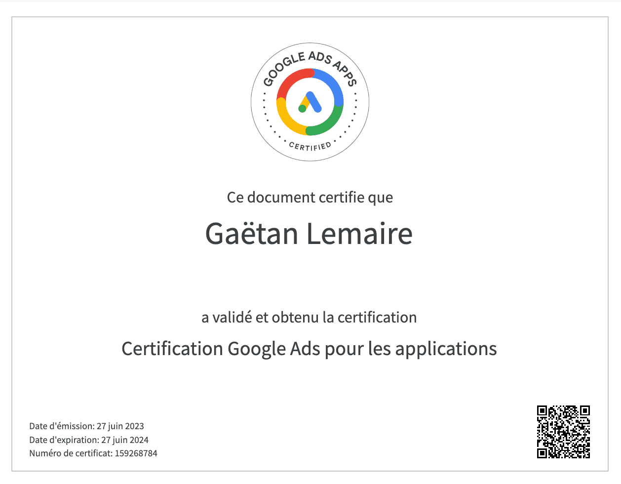 certification google ads app gaetan lemaire